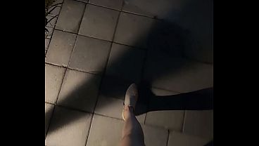Shemale Ting Xuan masturbates in the outdoor toilet.